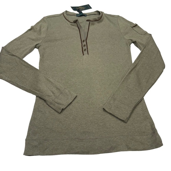 Lauren Ralph Lauren Women’s 3 Button Henley Shirt Moss Green Sz XS NWT - Picture 2 of 14